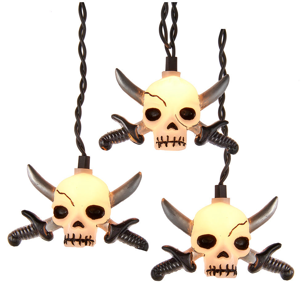 Kurt Adler UL 10-Light Skull with Silver Sword Light Set
